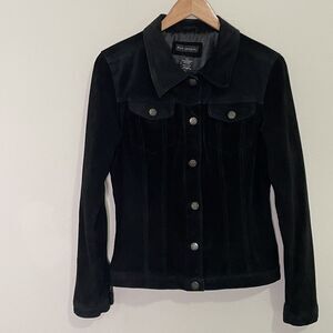 Black Suede Leather Blazer Trucker Jacket Soft Downtown Girl 90s Minimal Boho